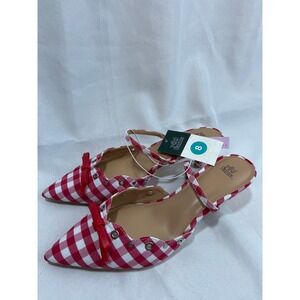 Wild Fable Red White Gingham Slingback Kitten Heels Bow Pointed Toe Pumps Size 8